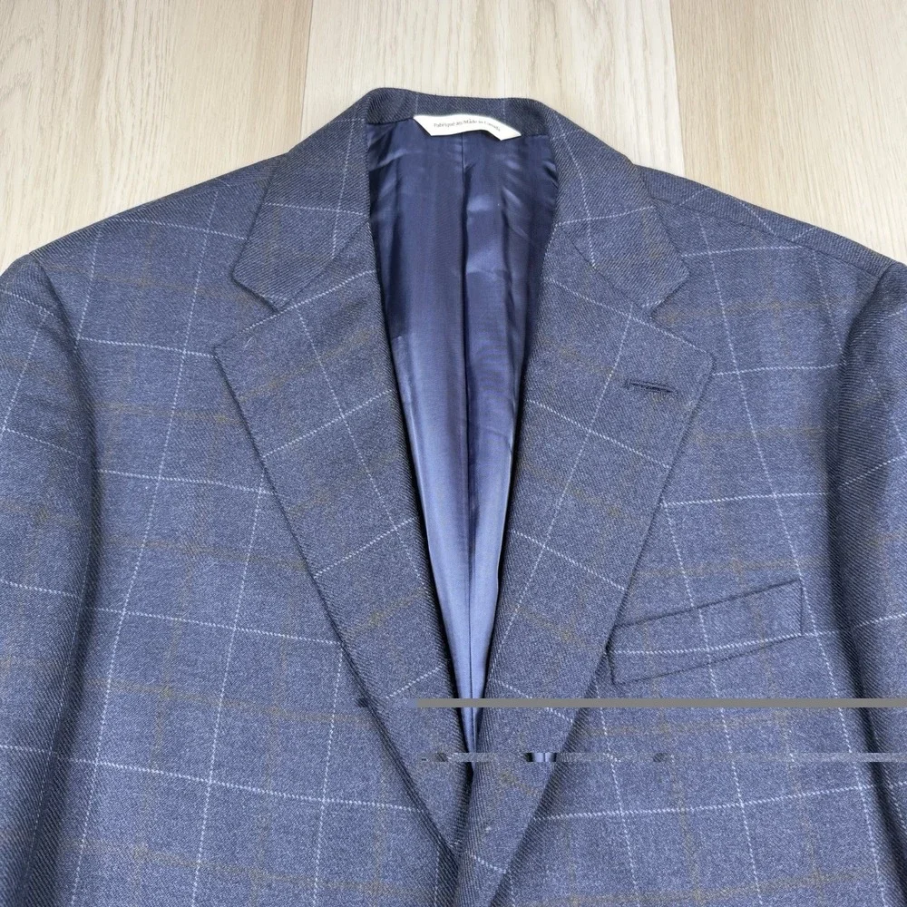 The Andover Shop Windowpane Sports Coat Blazer 2 Button Blue Mens Size 38 Short